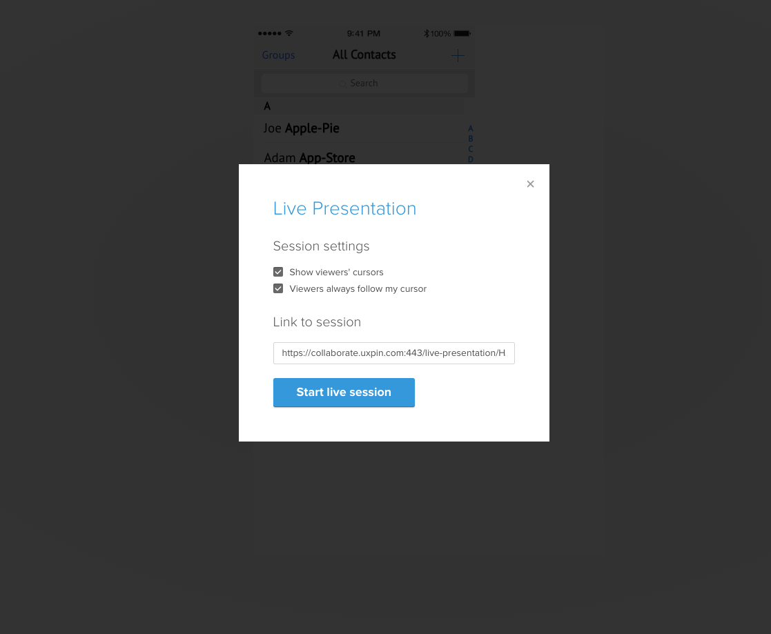 Live presentation in UXPin